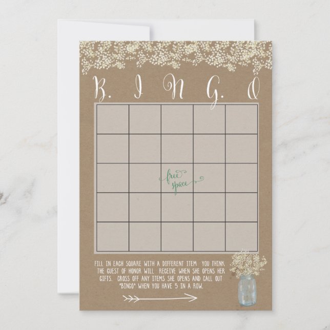 Mason Jar Gipskraut Dusche Bingo Karten (Vorderseite)
