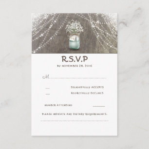 Mason Jar Gipskraut Rustic Wedding RSVP Cards Karte