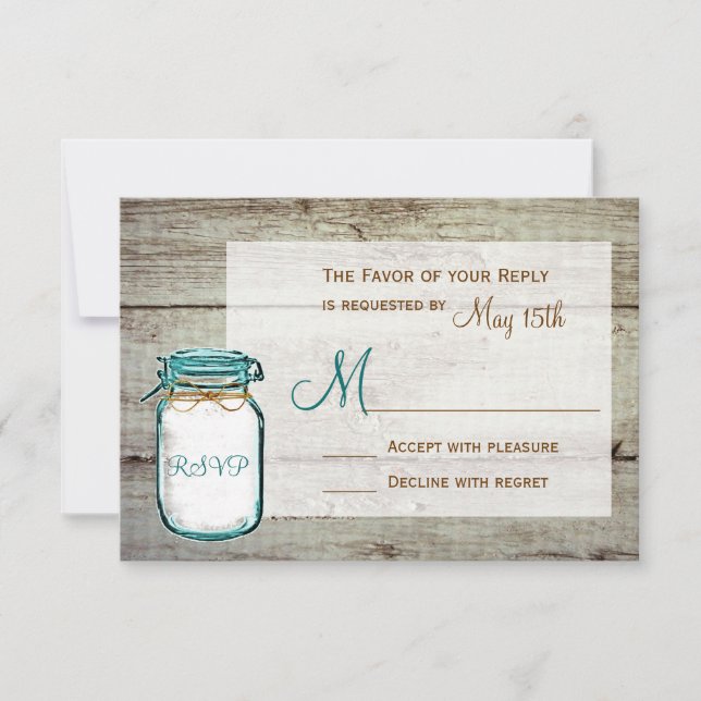 Mason Jar Grange Bois Mariage rustique Cartes RSVP (Devant)
