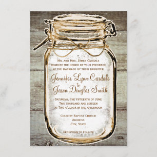 Mason Jar Grange Bois Rustique Invitations de mari