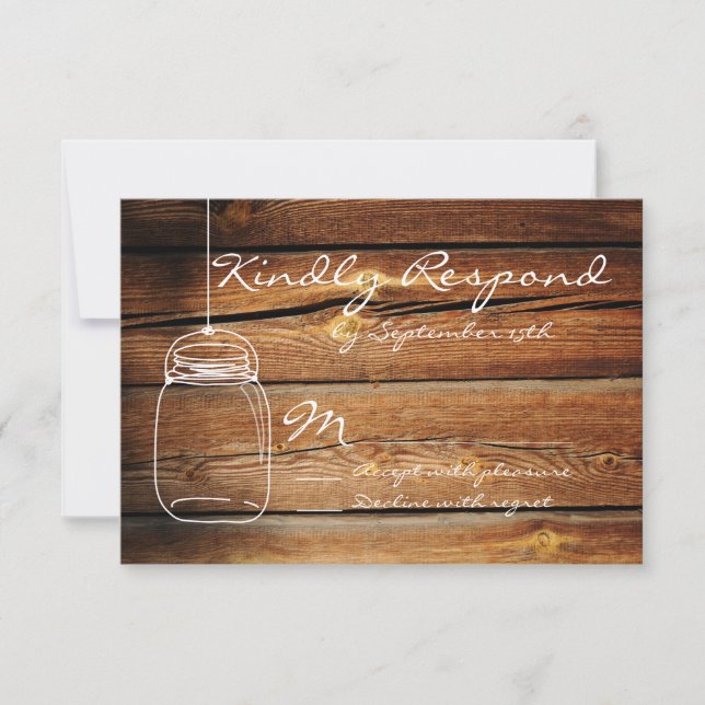 Mason Jar Grange de mariage en bois Cartes RSVP (Devant)