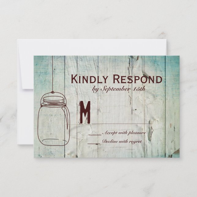 Mason Jar Grange en bois Typographie Mariage Carte (Devant)