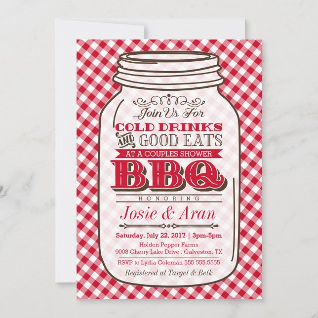 Mason Jar GRILLEN Einladung, Paare Duschgrill Einladung (Vorderseite)
