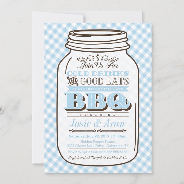 Mason Jar GRILLEN Invitation, Couples Baby Shower  Einladung (Vorderseite)