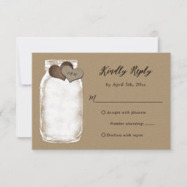 Mason Jar Hearts Lights Kraft Wedding RSVP Card