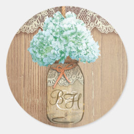 Mason Jar Hydrangea Floral Rustische Hochzeit Runder Aufkleber
