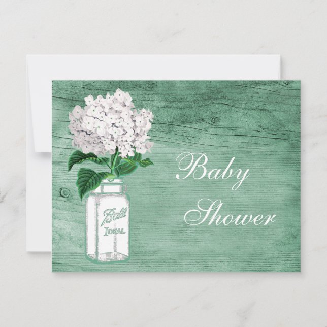 Mason Jar & Hydrangea Rustic Mint Baby Dusche Einladung (Vorderseite)