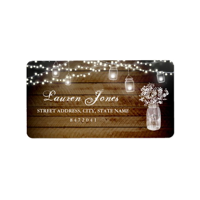 Mason Jar illumine les Étiquettes de adresse rusti (Devant)