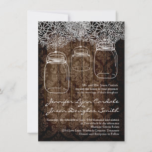Mason Jar Lace Barn Wood Wedding Einladungen