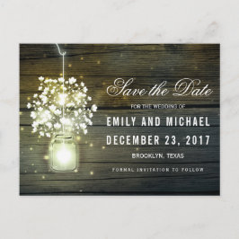 Mason Jar leuchtend Lichter blühend Save the Date Ankündigungspostkarte