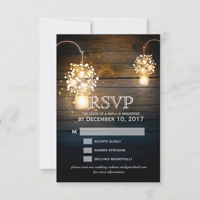 Mason Jar leuchtende Lichter florale RSVP Karte (Vorderseite)