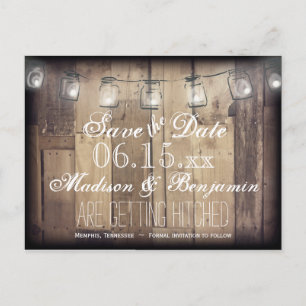 Mason Jar Lichthänger Rusti Holz Save the Date Pos Ankündigungspostkarte