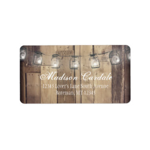 Mason Jar Lights Barn Wood Wedding Address Labels Adressaufkleber
