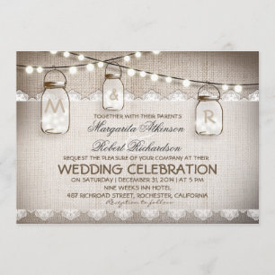 Mason Jar Lights - Burlap Lace Rustikale Hochzeit Einladung