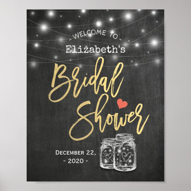 Mason Jar Lights Chalkboard Brautparty Willkommen Poster (Vorne)