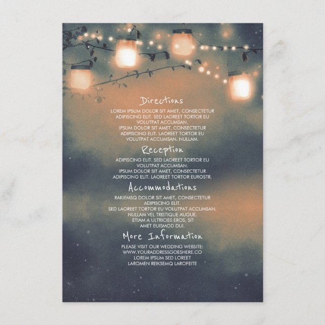 Mason Jar Lights Hochzeitdetails - Informationen Begleitkarte (Vorderseite)