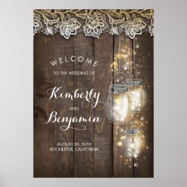 Mason Jar Lights Rustikale Hochzeit Begrüßungszeic Poster