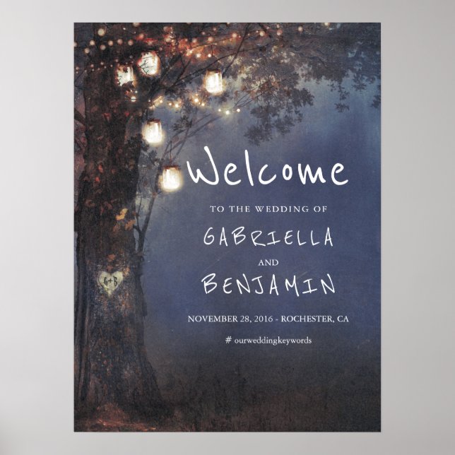 Mason Jar Lights Tree Wedding Willkommenszeichen Poster (Vorne)