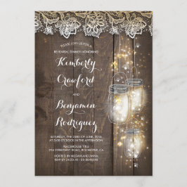 Mason Jar Lights und Lace Rustikale Probe Dinner Einladung