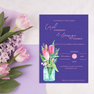 Mason Jar Lila & Blush Tulip Hochzeit Einladung