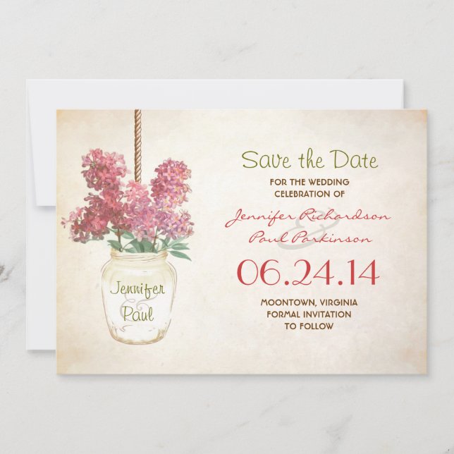 Mason Jar & Lilacke Save the Date (Vorderseite)