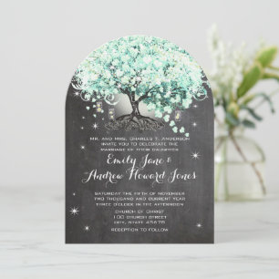 Mason Jar Mint Chalkboard Herz Leaf Tree Einladung