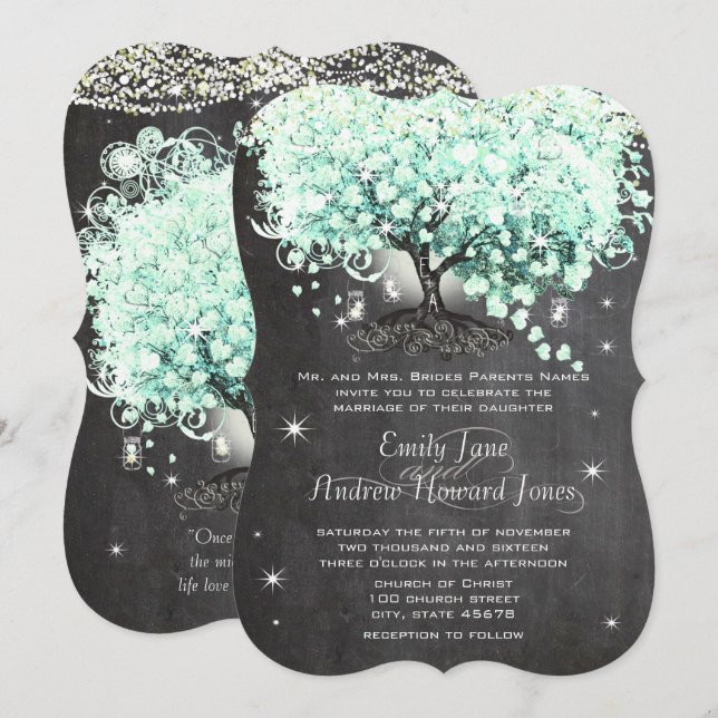 Mason Jar Mint Chalkboard Herz Leaf Tree Invitati Einladung (Vorne/Hinten)