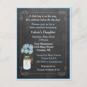 Mason Jar mit Blume Blue Baby Dusche Einladungspostkarte