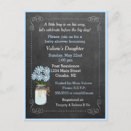 Mason Jar mit Blume Blue Baby Dusche Einladungspostkarte