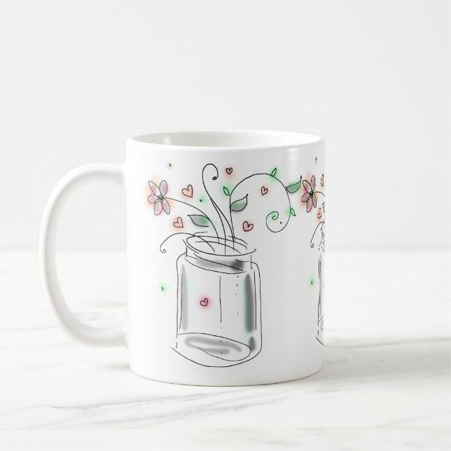 Mason Jar mit Blume Moderne Niedliche Doodle Art Kaffeetasse (Links)