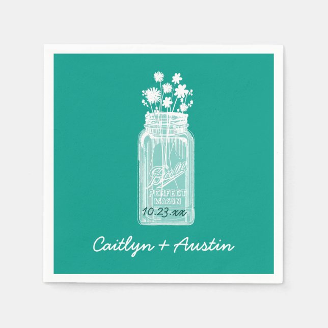 Mason Jar mit Blume und einer benutzerdefinierten  Serviette (Vorderseite)