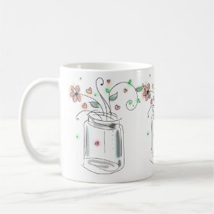 Mason Jar mit Blumen Moderne süße Doodle-Kunst Kaffeetasse