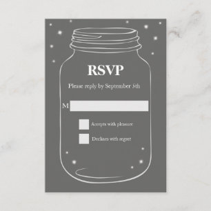Mason Jar mit Fireflies Wedding RSVP Gray Karte