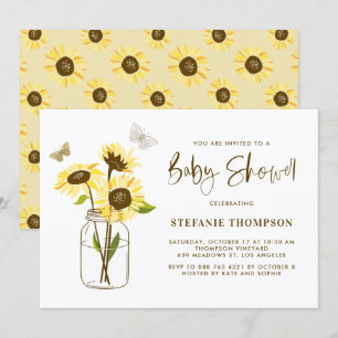 Mason Jar mit gelber Sonnenblumen Babydusche Einladung
