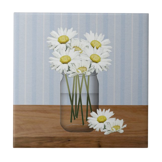 Mason Jar of Daisies Tile Fliese (Vorderseite)