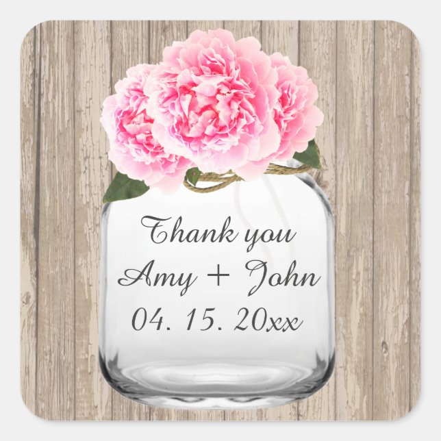 Mason jar peony rose mariage étiquettes peony2 (Devant)