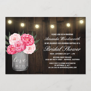 Mason Jar + Peony Rustic Bridal Douche Invitations
