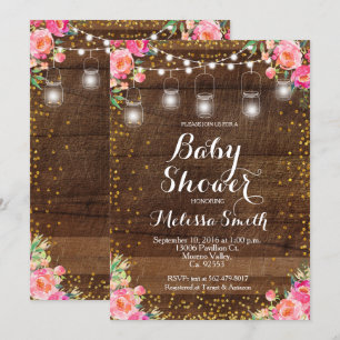 Mason Jar Pink Floral Baby Dusche Einladung Karte