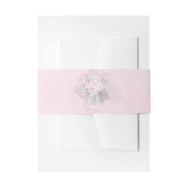 Mason Jar Pink und White Floral Hochzeit Einladungsbanderole (Vorderseite Beispiel)