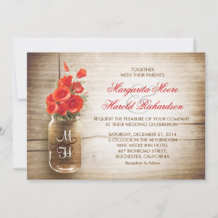 Mason Jar & Rot Blume Hochzeit einlädt Einladung