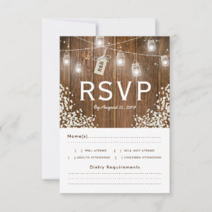 Mason Jar Rustic Babys Breath RSVP Menu Choix