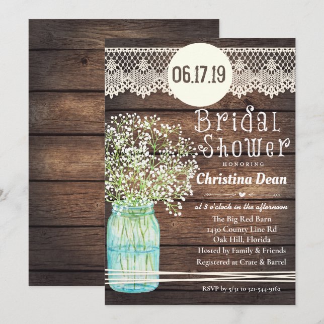 Mason Jar Rustic Bois Bridal Show Invitation (Devant / Derrière)