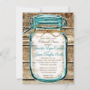 Mason Jar Rustic Bois Répétition Dîner Invitations