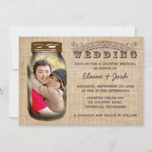 Mason Jar Rustic Burlap Country Wedding Einladung