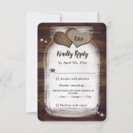 Mason Jar Rustic Country Barn Wood Wedding Meal RSVP Karte