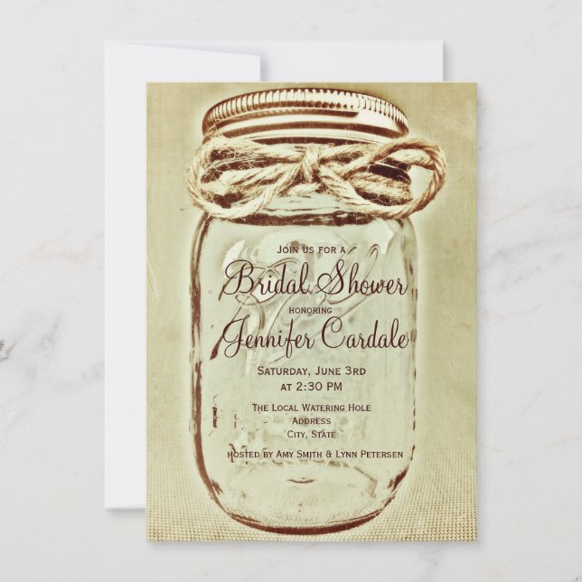 Mason Jar Rustic Country Bridal Douche Invitations (Devant)