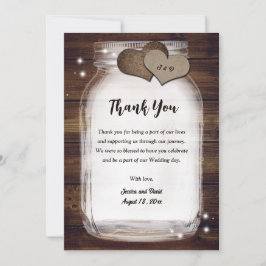 Mason Jar Rustic Country Hearts Wood Dankeskarte