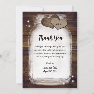 Mason Jar Rustic Country Hearts Wood Dankeskarte