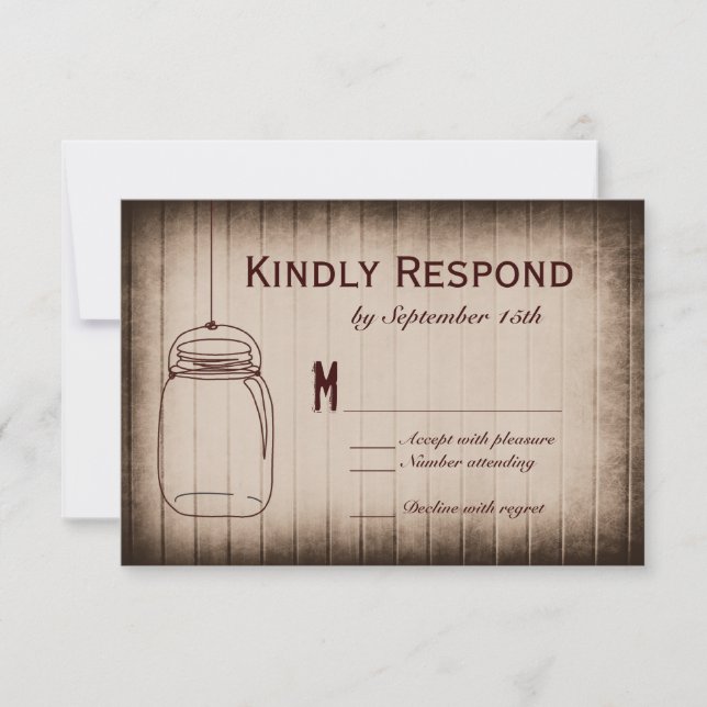 Mason Jar Rustic Country Wood Wedding RSVP Cards Karte (Vorderseite)