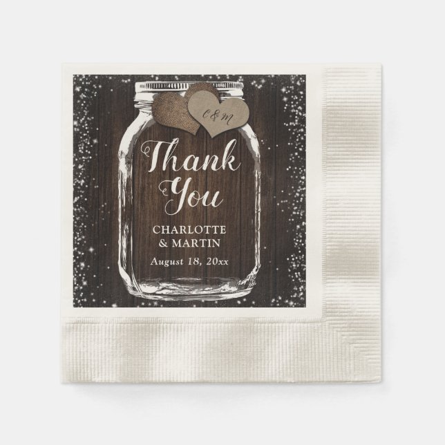 Mason Jar Rustic Country Wood Wedding Vielen Dank Serviette (Vorderseite)